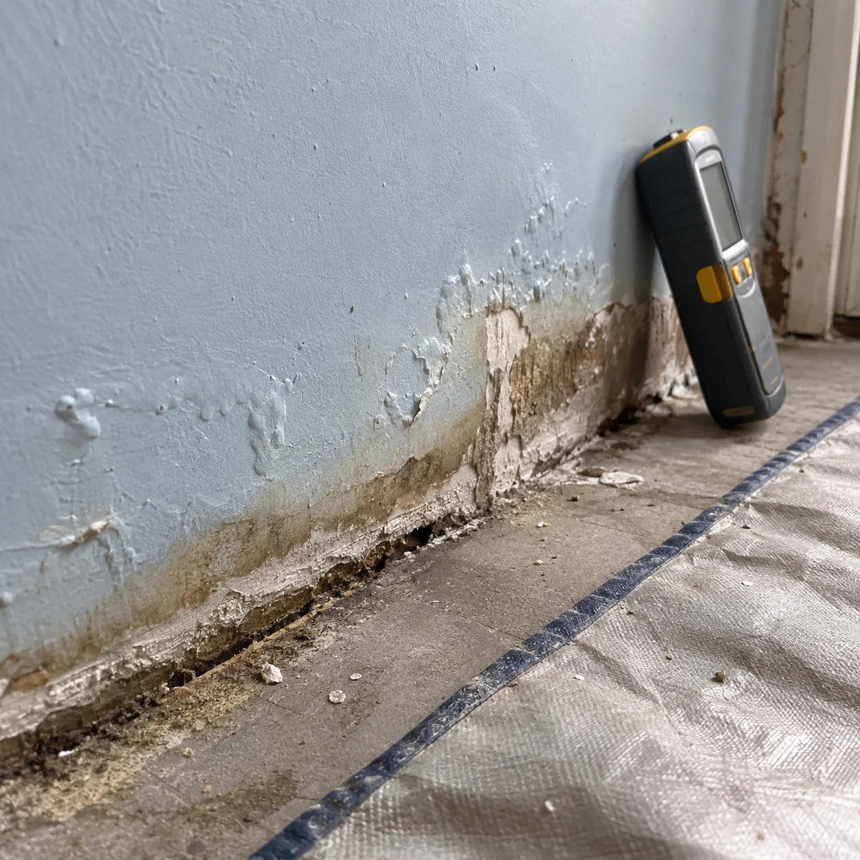 Mur humide contrôlé avec un appareil de mesure