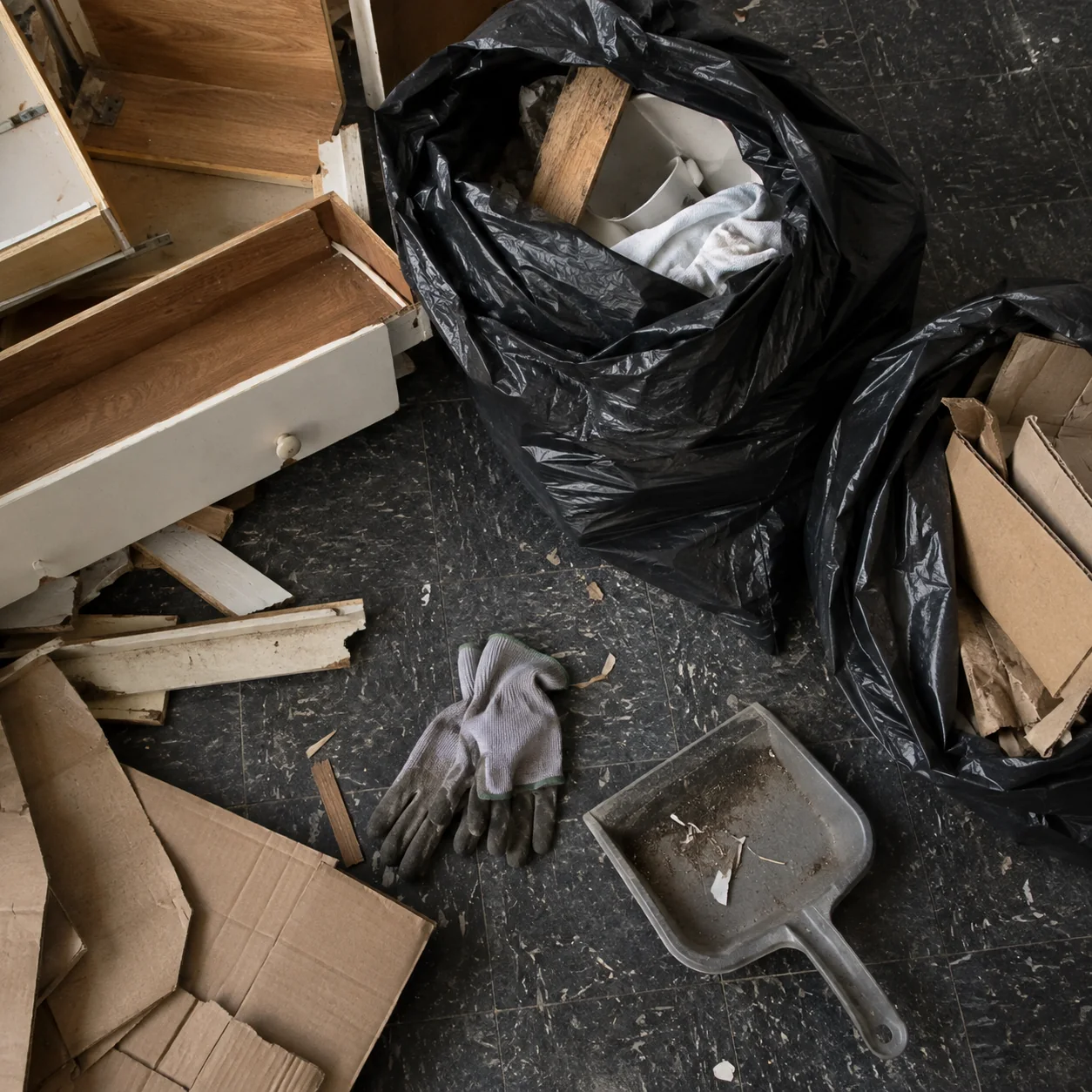 Déchets et mobilier triés avant leur évacuation